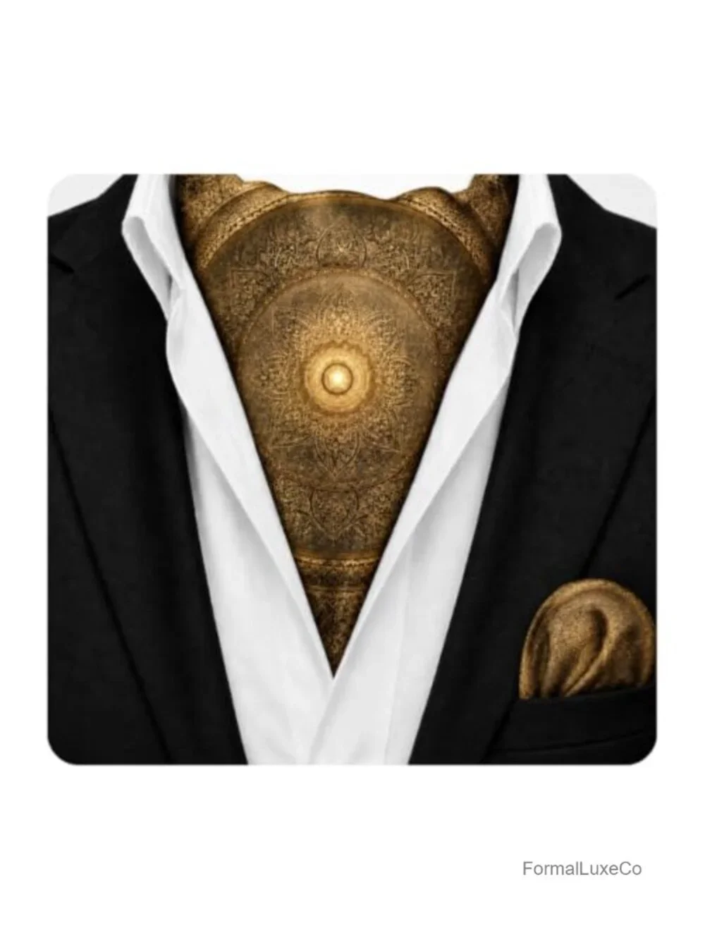 Mens Silk Ascot Tie & Pocket Square Set Wedding Cravat Formal Neckwear Accessory